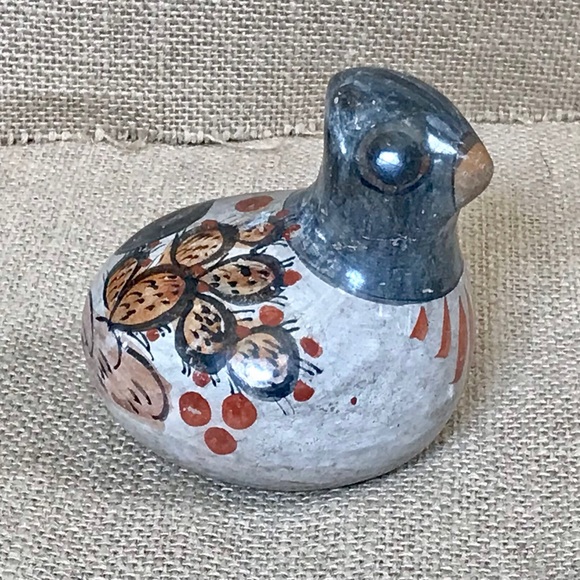 SOLD Mexican Folk Art Pottery Tonala Bird Figurine Earthy Boho Hand Painted - Picture 3 of 5